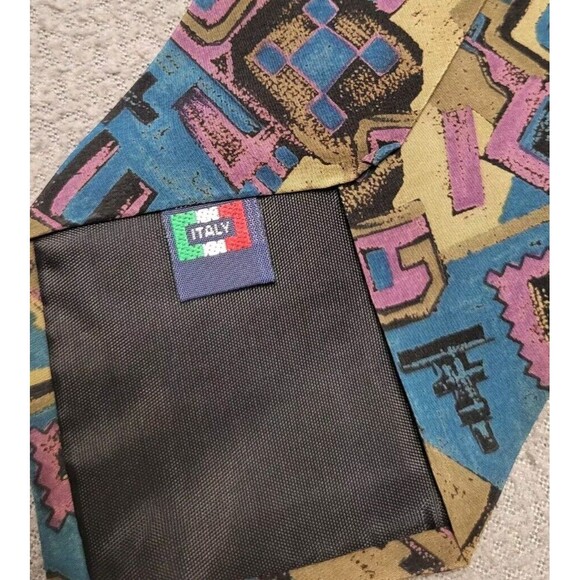 Oliver Hunt Necktie Mens Multicolor 100% Silk Abstract Art Retro Tie Italy Bold - Picture 5 of 5